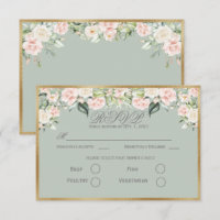 Elegant Floral Sage Green Gold Script Wedding RSVP