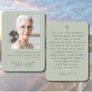 Elegant Floral Sage Green Psalm 23 Prayer Card