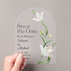 elegant floral sage green save the date arch acrylic invitations