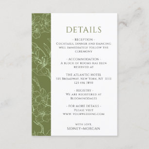 Elegant Floral Sage Green Wedding Details Enclosure Card