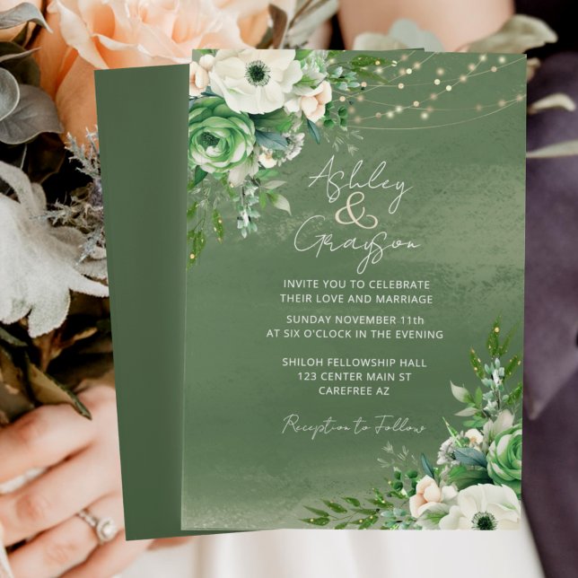 Elegant Floral Sage Green Wedding Invitation (Creator Uploaded)