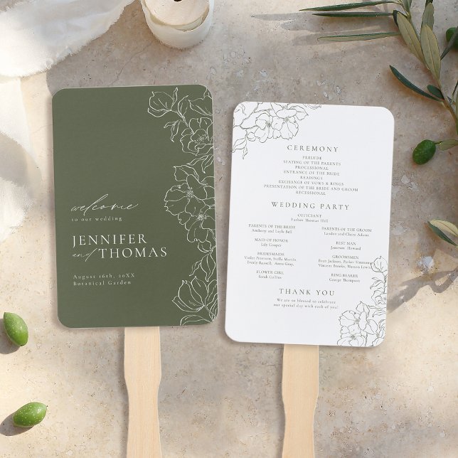 Elegant floral sage green wedding program hand fan (Elegant floral sage green wedding program hand fan)
