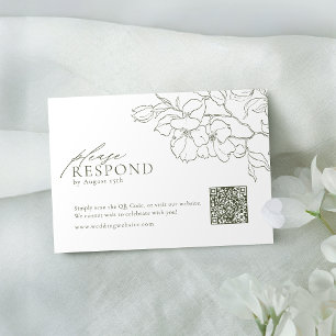 Elegant floral sage green wedding QR code  RSVP Card