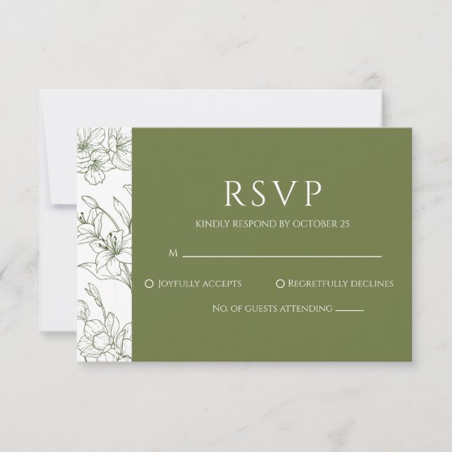 Elegant Floral  Sage Green Wedding RSVP Card (Front)