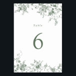 Elegant Floral Sage Green Wedding Table Number<br><div class="desc">Elegant Floral Sage Green Vintage Wedding Table Number Card. Floral Forest Green Ornament Wedding Table Number. Modern Floral Wedding Table Number Card.</div>