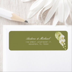 Elegant Floral Sage Green & White Wedding Address Return Address Label