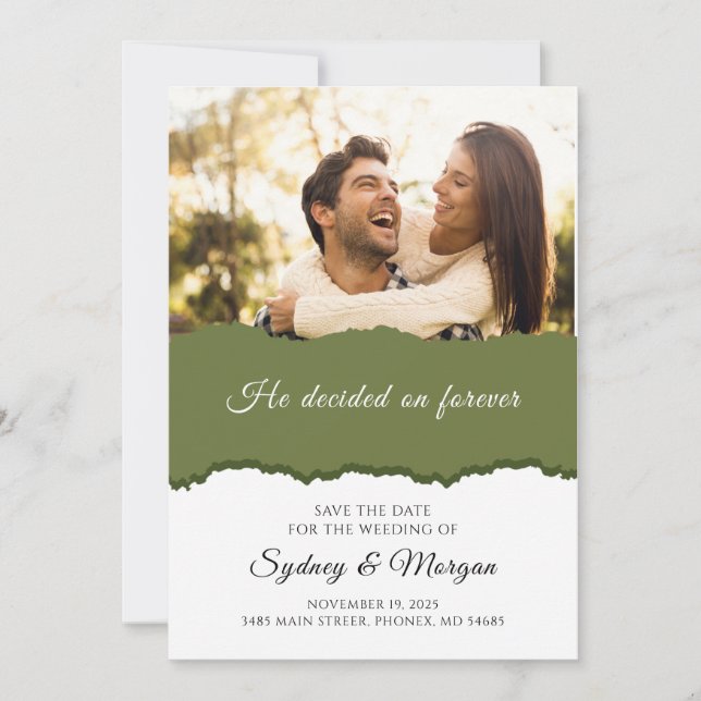 Elegant Floral Sage Green With Photo Save The Date Invitation (Front)