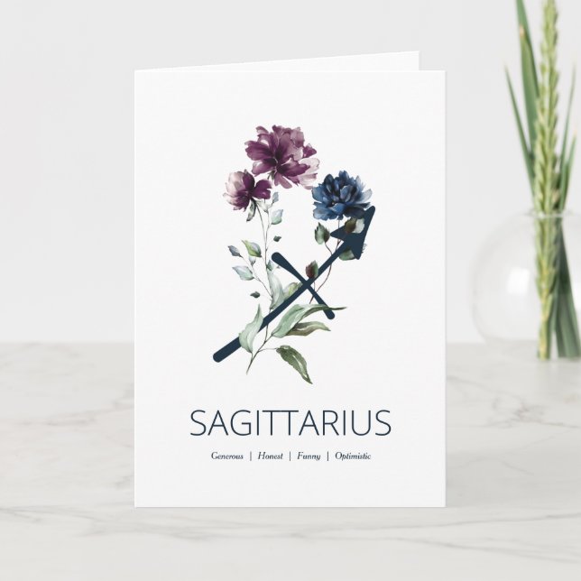 Elegant Floral Sagittarius Traits Birthday Card (Front)