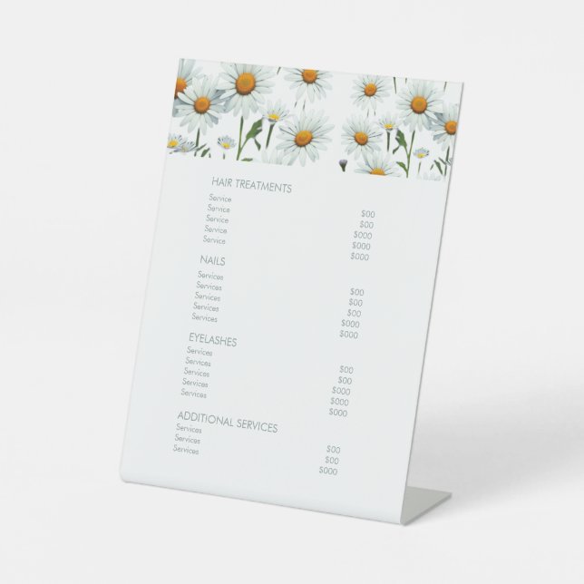 Elegant Floral Salon Price List Service Menu Pedestal Sign (Front)