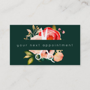 Elegant Floral Salon Scissors Logo Appointment Business Card