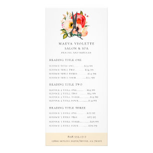 Elegant Floral Salon Scissors Service/Pricing Rack Card
