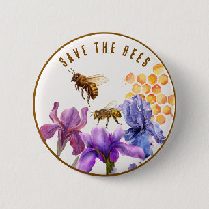 Elegant floral Save the bees 6 Cm Round Badge