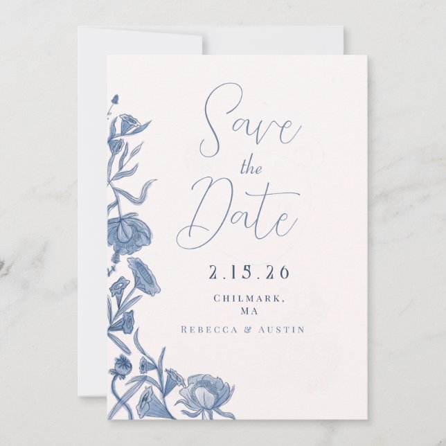Elegant Floral Save The Date  Announcement (Front)