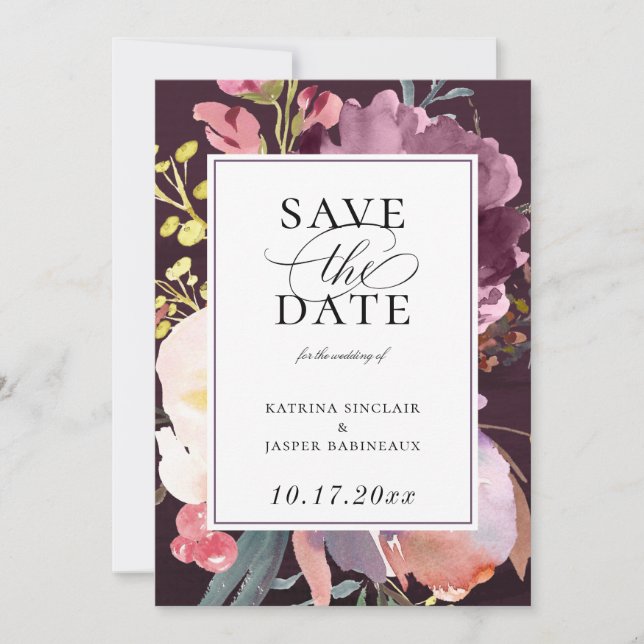 Elegant Floral Save the Date Announcement (Front)