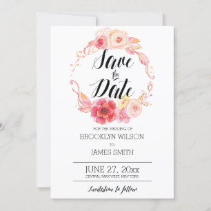 Elegant Floral Save The Date Cards With Wreath