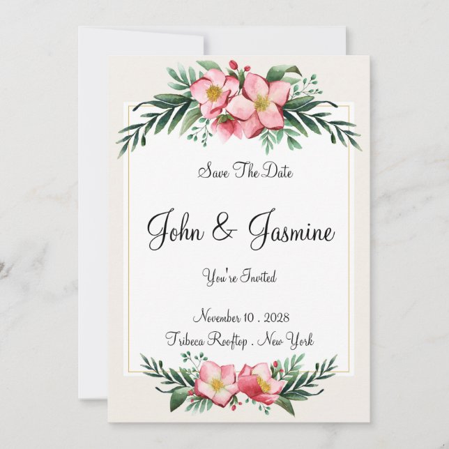 Elegant Floral  Save The Date  Invitation (Front)