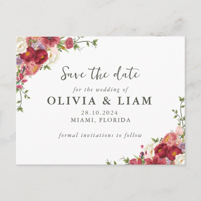 Elegant Floral Save the Date Post Card (Front)