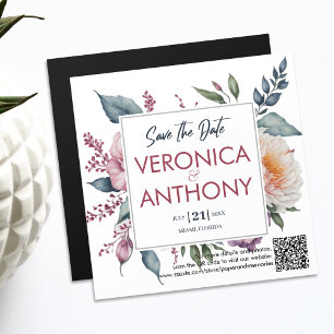 Elegant Floral Save The Date QR Code Wedding Magnetic Invitation