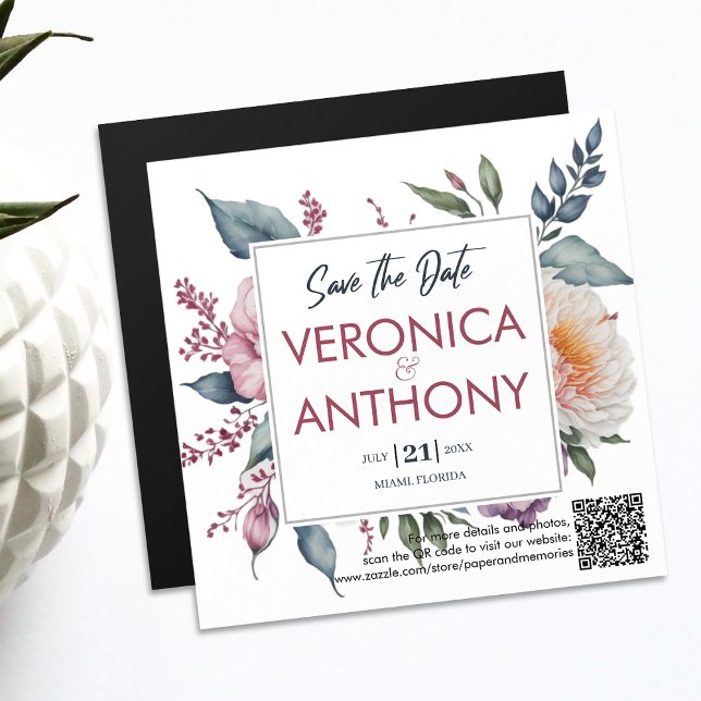 Elegant Floral Save The Date QR Code Wedding Magnetic Invitation (Save the Date magnetic card with a QR code. Your guests can easily check your wedding details online)