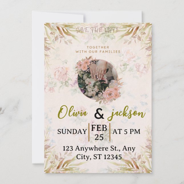 Elegant Floral Save The Date Wedding Invitation (Front)