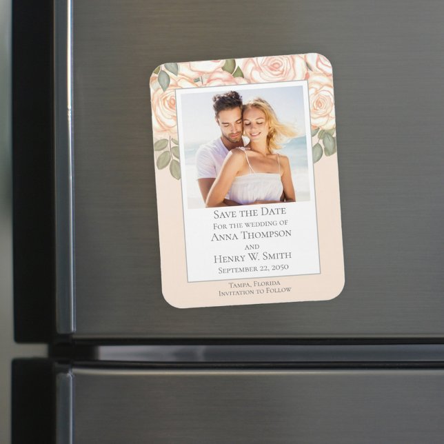 Elegant Floral Save the Date Wedding Photo Magnet (Creator Uploaded)
