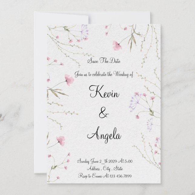 Elegant Floral Save The Date Weeding Invitation (Front)