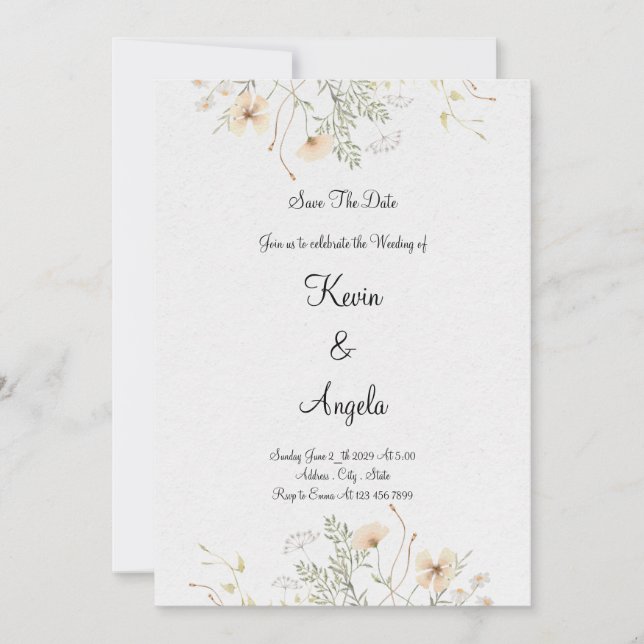 Elegant Floral Save The Date Weeding Invitation (Front)