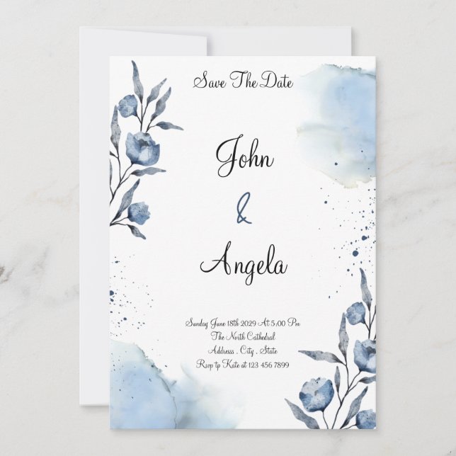 Elegant Floral Save The Date Weeding Invitation (Front)