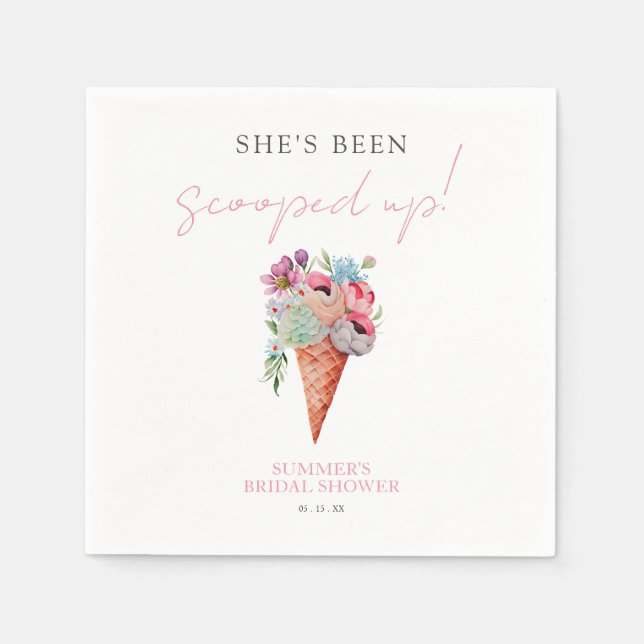 Elegant Floral Scooped Up Ice Cream Bridal Shower Napkin (Front)