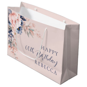 Elegant Floral Script 60th Birthday Custom Large Gift Bag