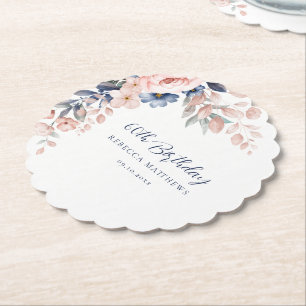 Elegant Floral Script 60th Birthday Paper Coaster