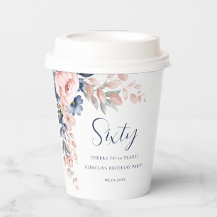 Elegant Floral Script 60th Birthday Paper Cups