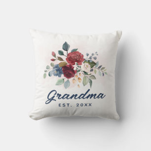 Elegant Floral Script Bloom Grandma Custom Cushion