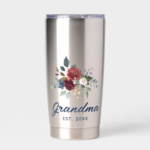 Elegant Floral Script Bloom Grandma Custom Insulated Tumbler