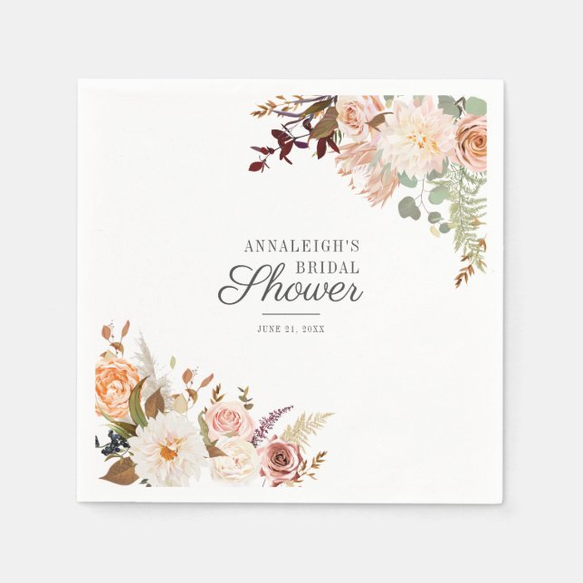 Elegant Floral Script Bridal Shower Paper Napkin (Front)