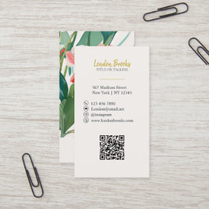 Elegant Floral Script Gold Social Media QR Code Business Card