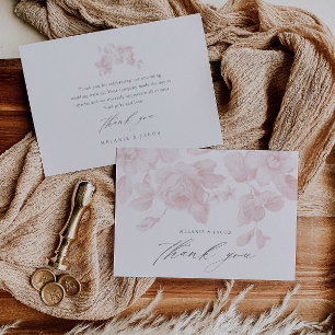 Elegant Floral Script Pink Bridal Shower Thank You Card