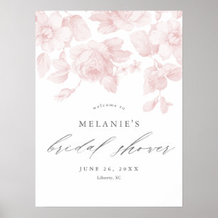 Elegant Floral Script Pink Bridal Shower Welcome Poster