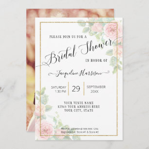 Elegant Floral Script Pink n Gold Bridal Shower Invitation