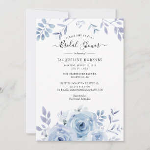 Elegant Floral Script Watercolor Bridal Shower Invitation
