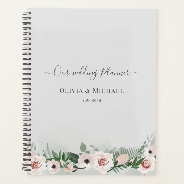 Elegant Floral Script Watercolor Wedding Planner (Front)