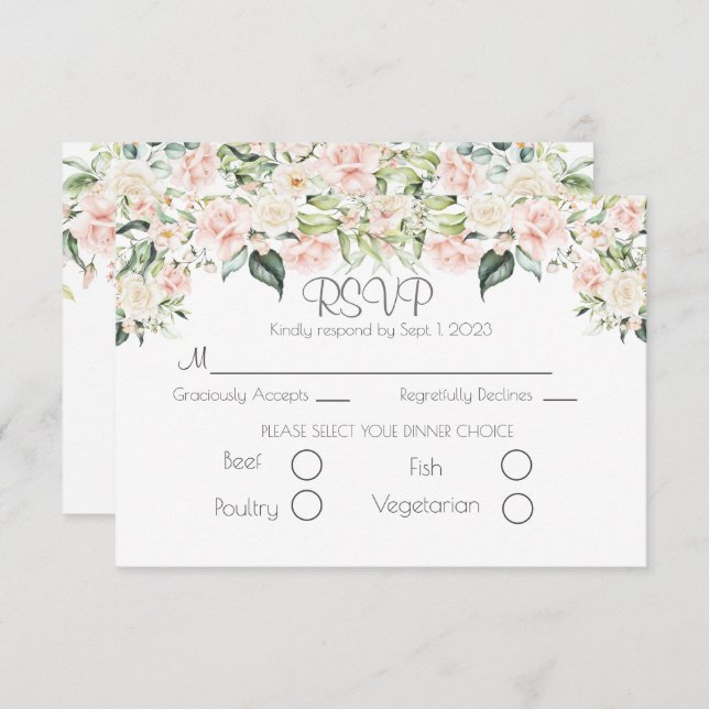 Elegant Floral Script Wedding RSVP (Front/Back)