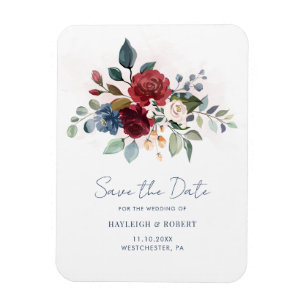 Elegant Floral Script Wedding Save the Date Magnet