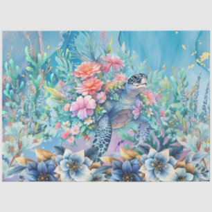 Elegant Floral Sea Turtle Decoupage Tissue Paper