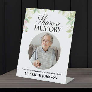 Elegant Floral Share a Memory Photo Pedestal Sign