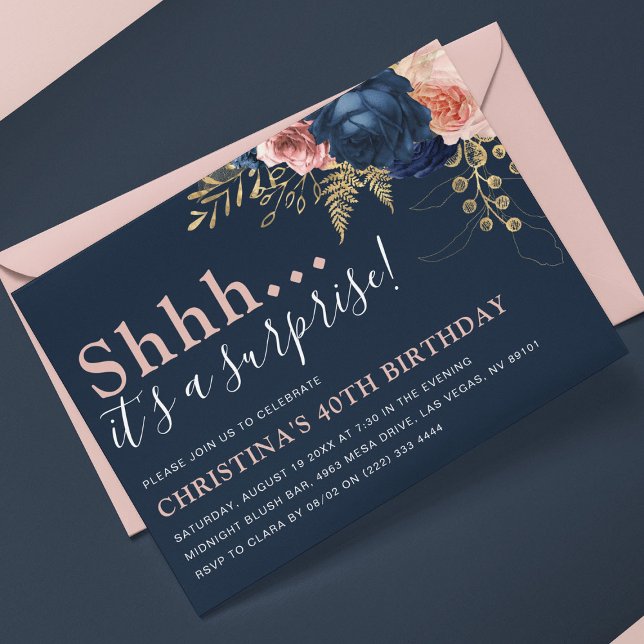 Elegant Floral Shhh..It's a Surprise Birthday Invitation (Creator Uploaded)