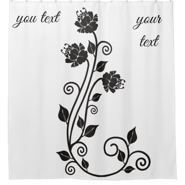 "Elegant Floral Shower Curtain with Custom Text  (Front)