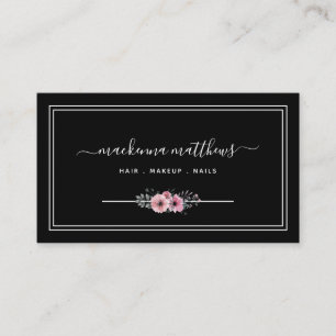 Elegant Floral Signature Script Hairstylist Salon Business Card