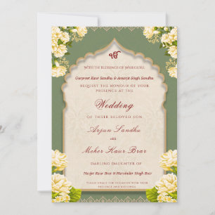 Elegant Floral Sikh Wedding   Punjabi Wedding Invitation