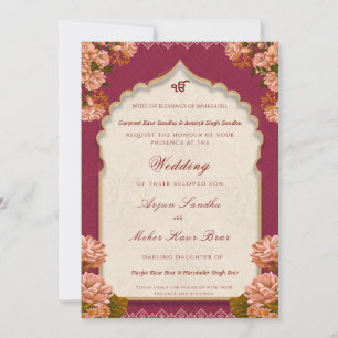 Elegant Floral Sikh Wedding Punjabi Wedding Invitation